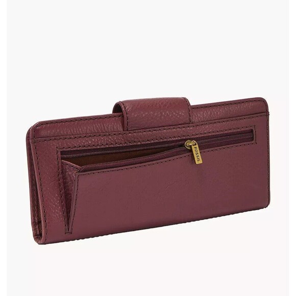 New Fossil Madison Tab Clutch Wallet Leather Wine - Picture 3 of 4